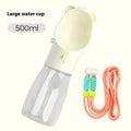 BarkMiles 500 mL white portable dog water bottle with built-in drinking bowl and carry strap