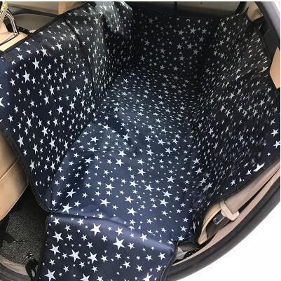BarkMiles black star print waterproof dog back seat protector alternate installed view