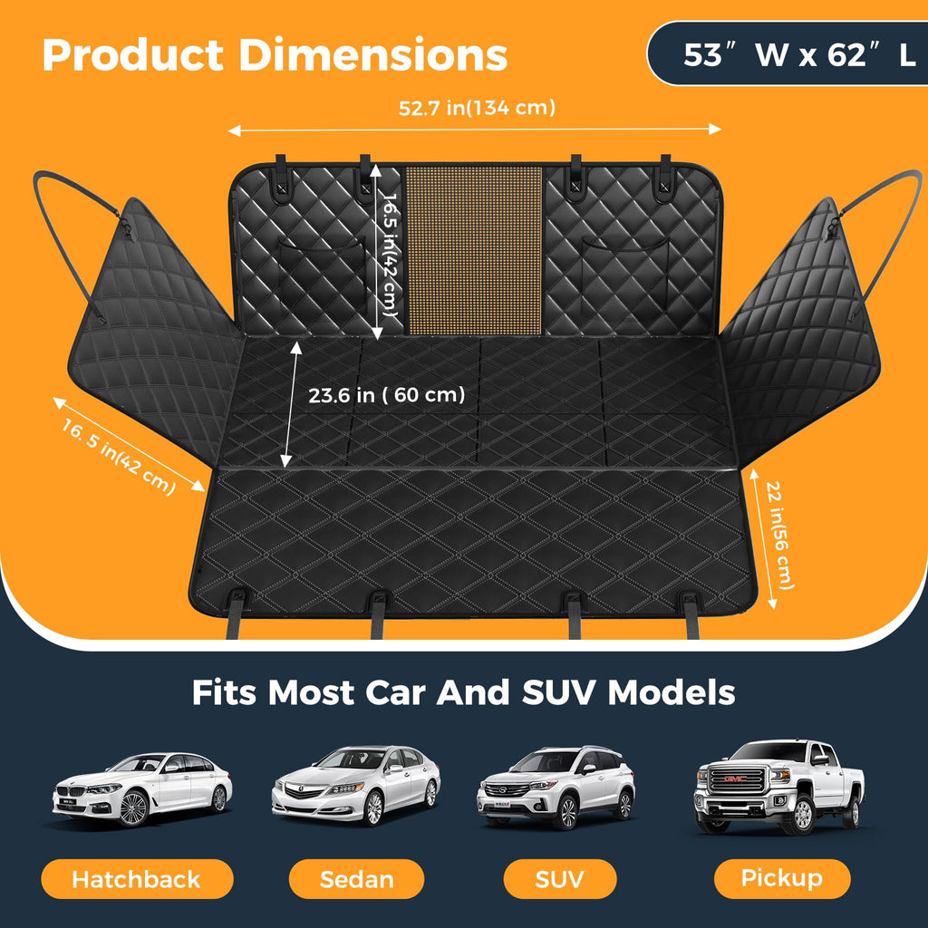 BarkMiles hard-bottom dog back seat extender dimensions and vehicle fit guide