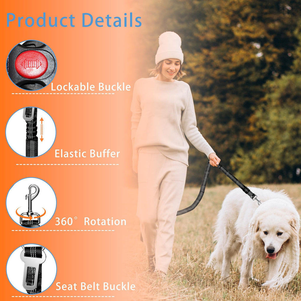 BarkMiles dog headrest tether lockable buckle elastic buffer swivel clip and adjustable strap details