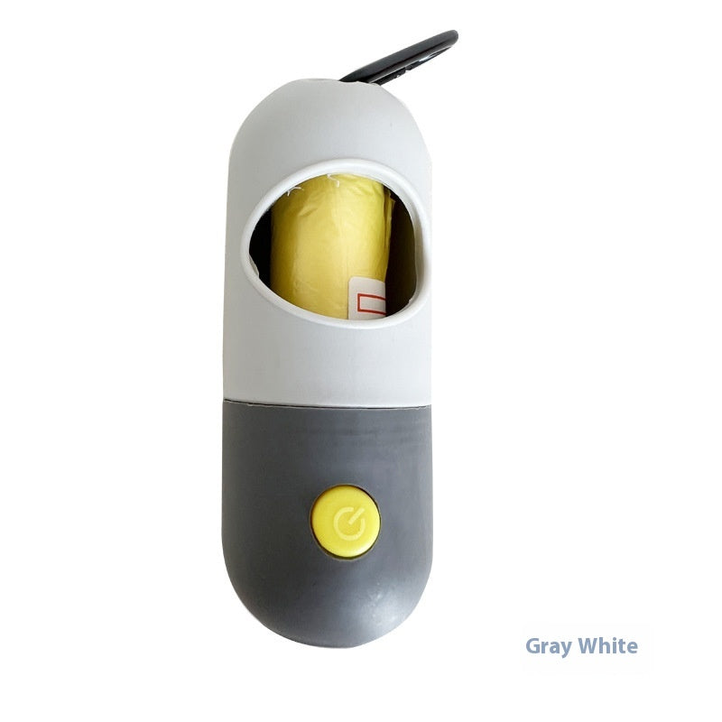 Gray and white LED dog waste bag dispenser with bag roll loaded