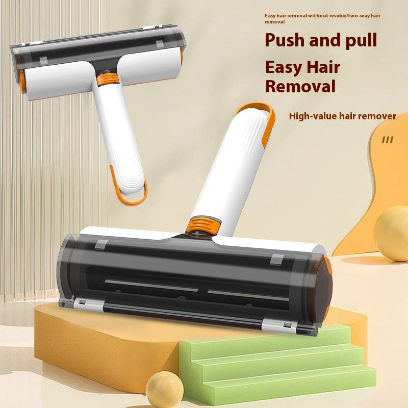 Reusable pet hair remover roller push and pull cleaning design