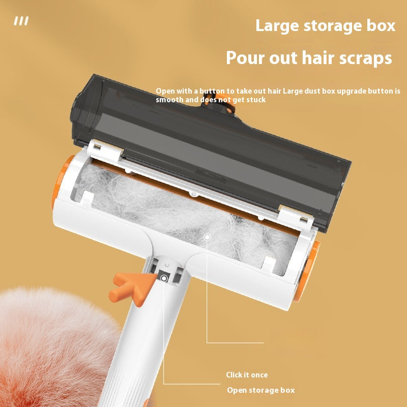 Pet hair remover roller built-in hair storage compartment