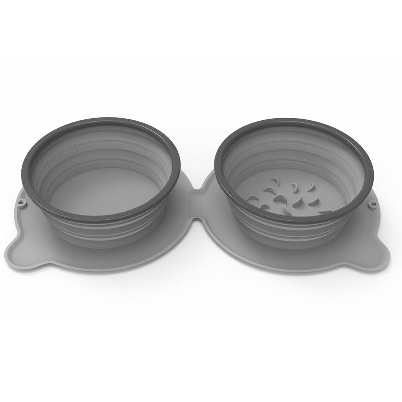 BarkMiles gray 2-in-1 collapsible dog travel bowl on white background
