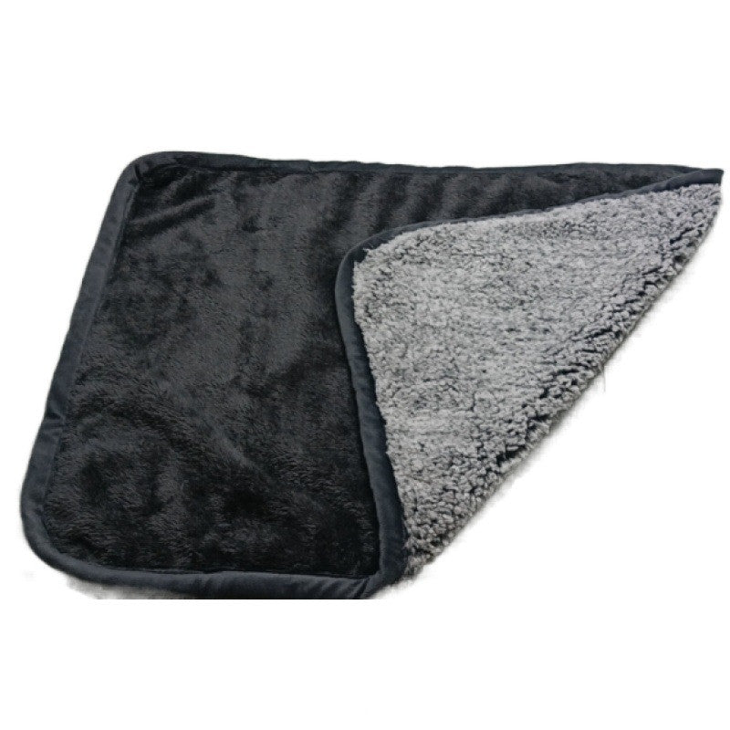 BarkMiles black and gray waterproof dog travel blanket with plush outer side and sherpa-style underside